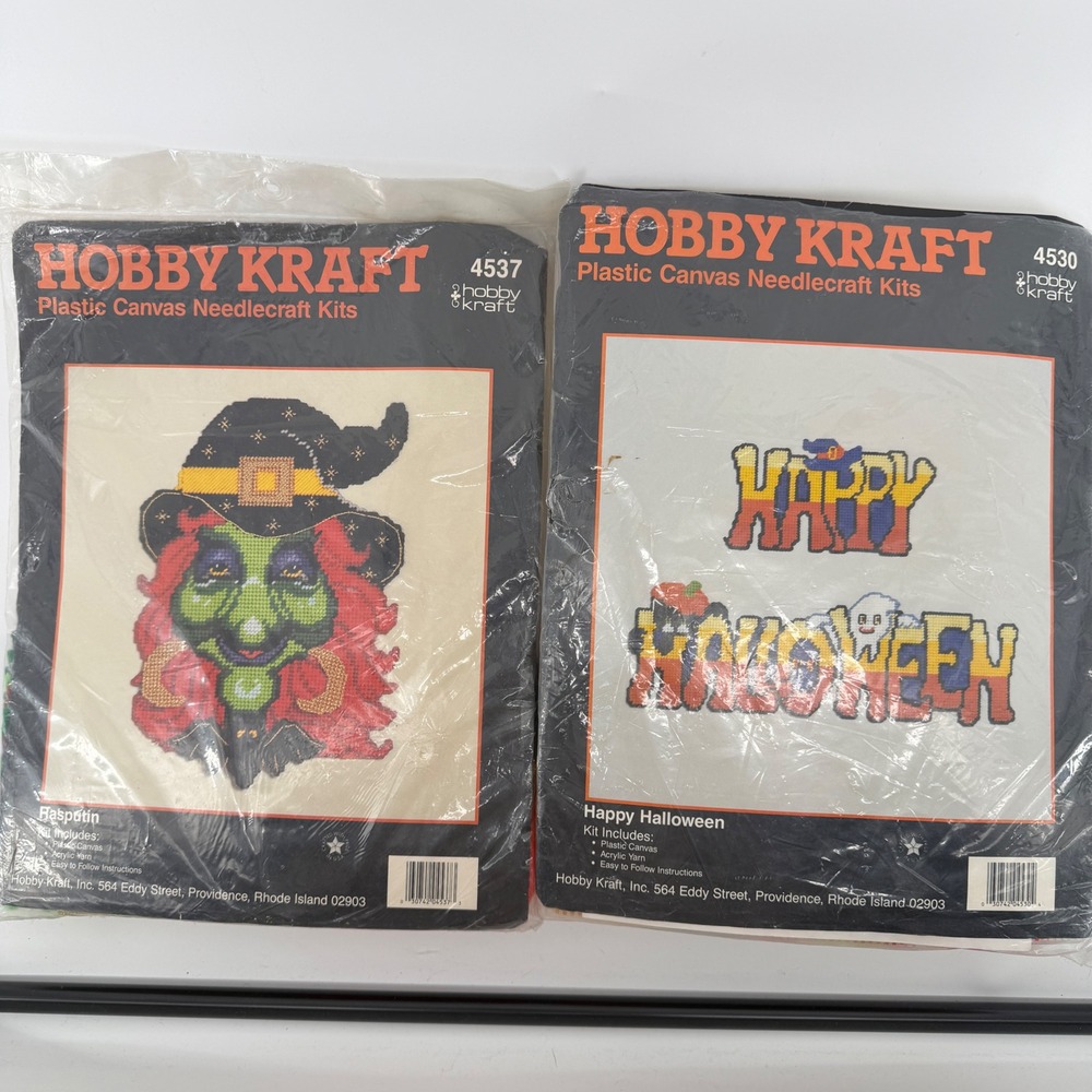Vintage Hobby Kraft Halloween Plastic Canvas Kits Witch Happy Halloween needle